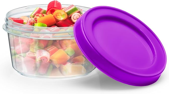 DecorRack 8 Pack - 7 oz Plastic Food Storage Containers with Screw Lids, BPA-Free, Reusable Stackable Jars for Portion Control, Snacks, Travel, Kitchen, Freezer, Art and Craft (Assorted Color)