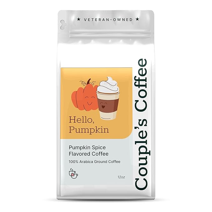 Couple’s Coffee Flavored Ground Coffee | Medium Roast Pumpkin Spice Fall Coffee | Gives Back to Military Families | Hello Pumpkin | Made with 100% Arabica Beans | 12oz bag