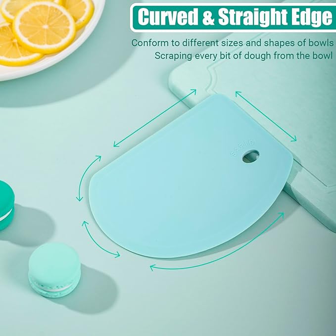 Silicone Dough Scraper with Stainless Steel Sheet, Curved Edge Flexible Bowl Scraper for Baking, Food Grade Silicone Bench Scraper for Sourdough Bread Proofing Basket, 5.98"×4.3", Mint Green, SAPID