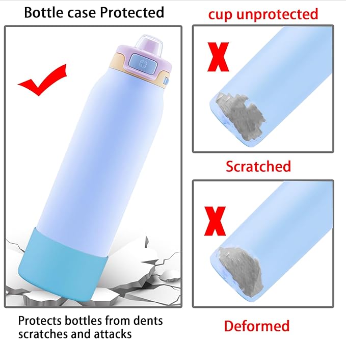 2 PCS Silicone Bottom for Ello Pop 32 OZ Water Bottle, Water Boot for Ello Pop,Avoid Scratches and Noise (Sky Blue, 320z)