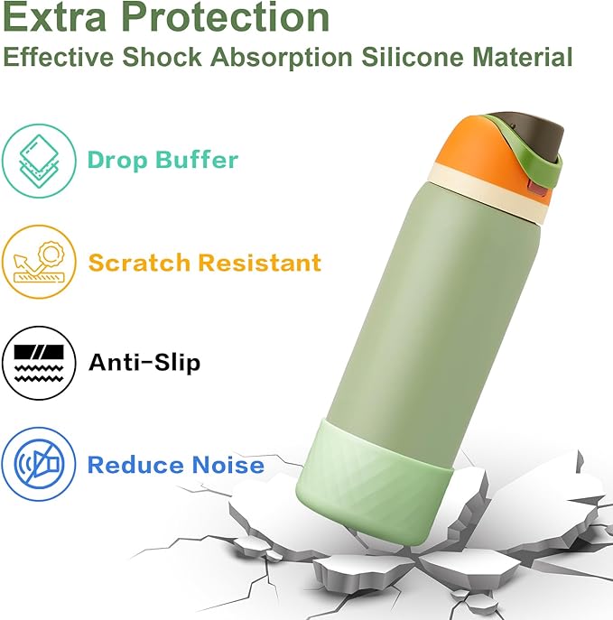 2PCS Silicone Water Bottle Boot for Owala 32oz, Protective Bottom Bumper Anti-Slip Sleeve for FreeSip, Twist, and Flip Stainless Steel Bottles, Dishwasher Safe and BPA Free