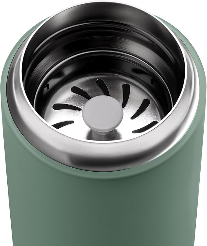 Fellow 16 oz Carter Move Travel Mug - Vacuum-Insulated Stainless Steel Travel Coffee Mug - Coffee Tumbler with Ceramic Interior and Splash Guard - Smoke Green