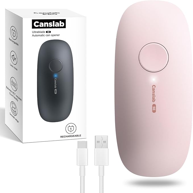 Canslab Ultrablde SE - USB Rechargeable Electric Can Opener for Kitchen for Seniors with Arthritis- Cordless Battery Powered Automatic, Side Cut, Smooth Edge, Handsfree, for Small or Large Cans, Pink