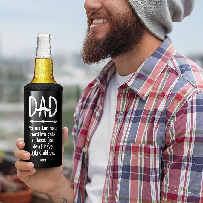 SANDJEST 4-in-1 Dad Tumbler Gifts for Dad from Daughter Son - 12oz Funny Ugly Children Dad Can Cooler Tumblers Travel Mug Cup - Insulated Cans Coozie Travel Mug Christmas, Birthday, Father's Day Gift