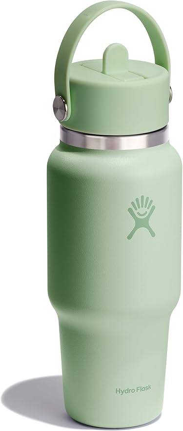 Hydro Flask Travel Water Bottle - Insulated Stainless Steel - Wide Straw Lid, Non Spill, Leakproof in 24 Oz Aloe Green