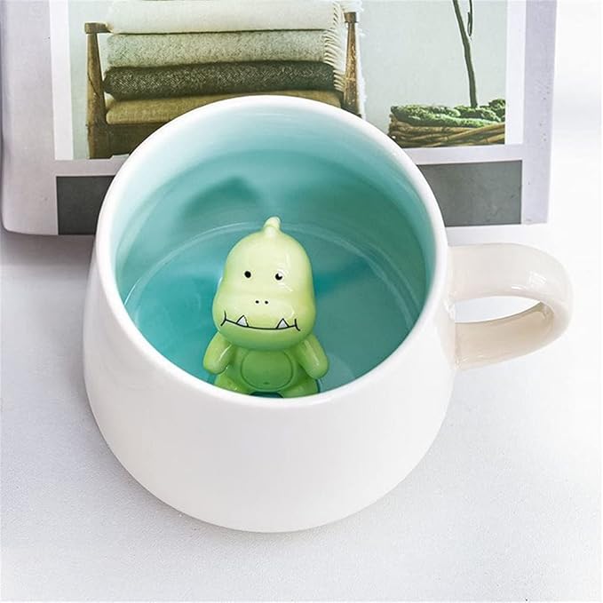 Surprise 3D Coffee Mug Animal Inside 12 oz with Dinosaur,Cute Cartoon Handmade Ceramics Cup,Christmas Birthday Surprise for Friends Family or Kids (Dinosaur)