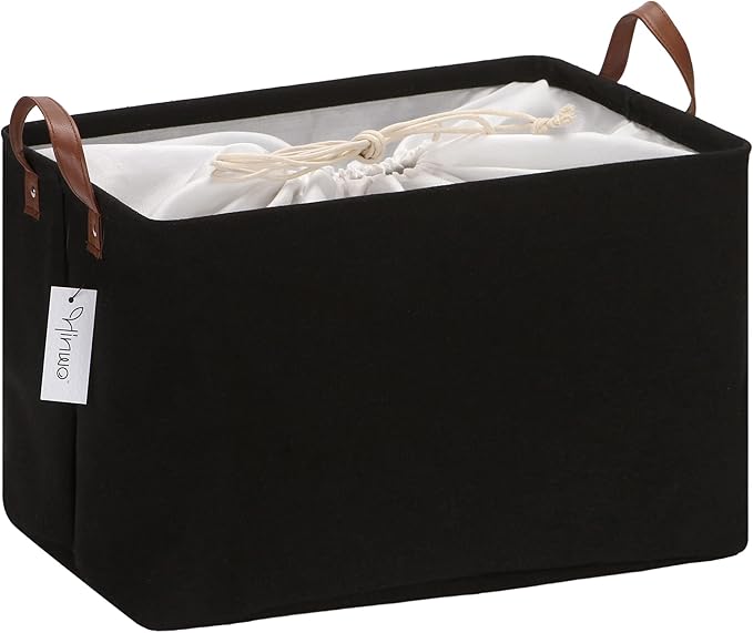 Hinwo 31L Large Storage Bins, Closet Organizers and Storage, Shelf Baskets, Foldable Clothes Storage Baskets with Handles, Containers for Clothing, Blanket, Towels, Toys, Bedding (Black)