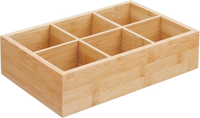mDesign Bamboo Tea & Food Storage Organizer Container Box - Wooden Holder Case for Tea Bags, Coffee, Snacks, Sugar, Sweeteners, and Small Packets - Echo Collection - Natural Wood