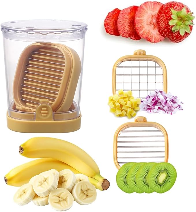 Strawberry Slicer, Fruit Slicer Cup with Push Plate, Grape Cutter Cup Slicers Kitchen Gadget for Egg Kiwi Banana Cucumber, Strawberry Slicers Cutter Tool for Fruits Vegetables (Yellow, One Size)