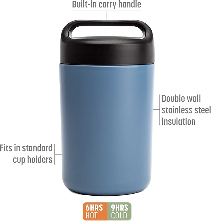 Goodful Stainless Steel Food Jar, Double Wall Vacuum Sealed Insulated Food Storage Container with Carry Handle Lid, 16-Ounce, Deep Blue