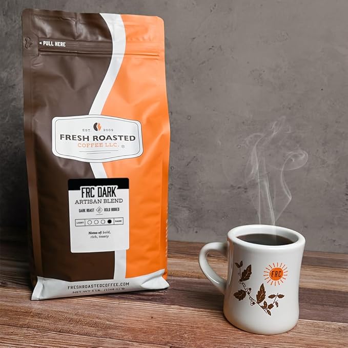 Fresh Roasted Coffee, FRC Dark Roast Blend, 5 lb (80 oz), Kosher, Whole Bean