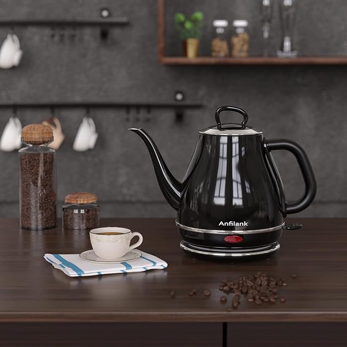 Electric Gooseneck Kettle, 1L 1500W Fast Boil, 100% Stainless Steel BPA Free Pour-Over Coffee & Tea Kettle, Water Boiler with Auto Shut & Boil-Dry Protection, Black