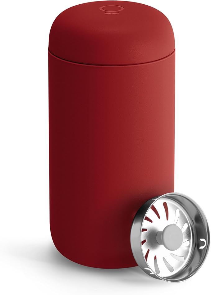 Fellow 12 oz Carter Move Travel Mug - Vacuum-Insulated Stainless Steel Travel Coffee Mug - Coffee Tumbler with Ceramic Interior and Splash Guard - Red