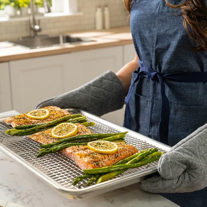 Ultra Cuisine Quarter Sheet Pan with Wire Rack Set - Includes Premium Aluminum Baking Sheet with 100% Stainless Steel Baking Rack, Dishwasher Safe Cookie Cooling Racks with 1/4 Pan Commercial Quality