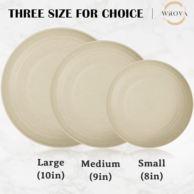 Wrova Wheat Straw Dinner Plates Set of 8 - 10 Inch Unbreakable, Dishwasher & Microwave Safe, Lightweight for Kitchen, R.V. (Beige)