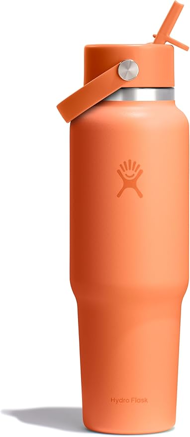Hydro Flask Travel Water Bottle - Insulated Stainless Steel - Wide Straw Lid, Non Spill, Leakproof in 40 Oz Nectar Orange