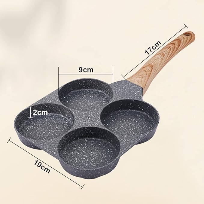 Fried Egg Pan, Egg Frying Pan 4 Cups Egg Poacher Pan Nonstick Mini Pancake Pan Burger Maker for Breakfast, Aluminum Alloy (Black)