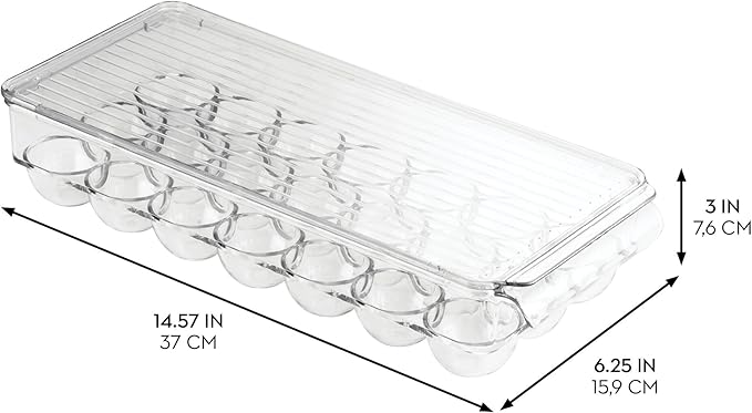 iDesign Clear Plastic Egg Holder for Fridge with Lid - 21 Egg Storage Container Organizer Bin, 2-Pack