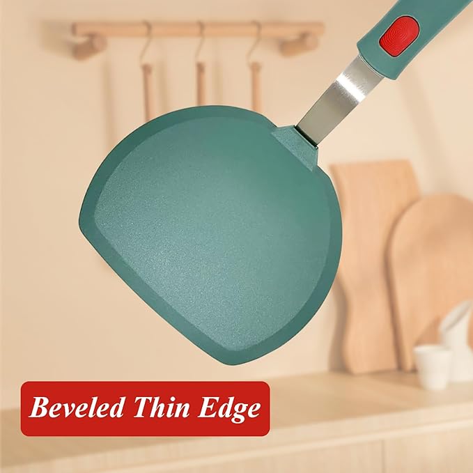Silicone Spatula Turner, Wide Pancake Spatulas for Nonstick Cookware Pan, Heat Resistant 600°F, Thin Flexible Cooking Spatula for Kitchen Use, Flipper for Omelette Egg Fish, Dishwasher Safe