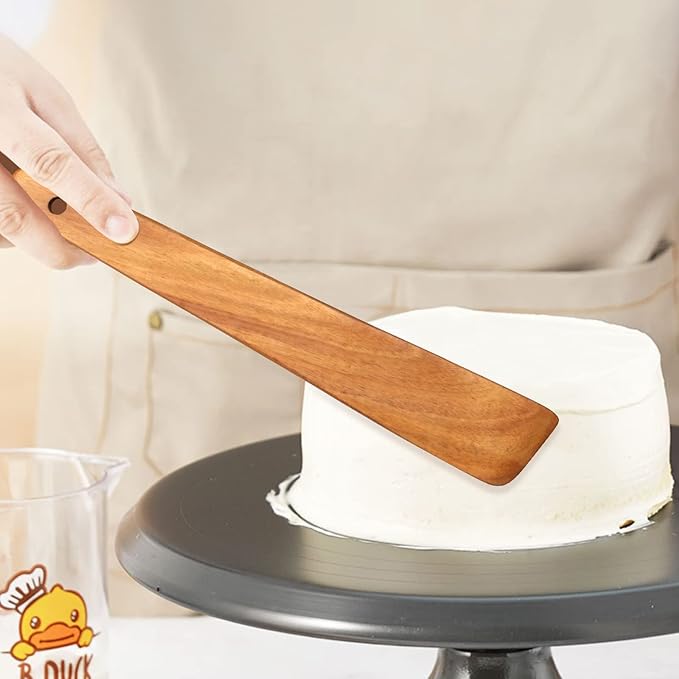 2 Pcs Teak Wood Spatula Set Non Toxic Cooking Utensils Spurtle Kitchen Tools Turner Bamboo Wooden Spatulas for Cooking Spoon Flat Egg Flipper Spatula Kitchen Utensil Set Sourdough Scraper Stirrer