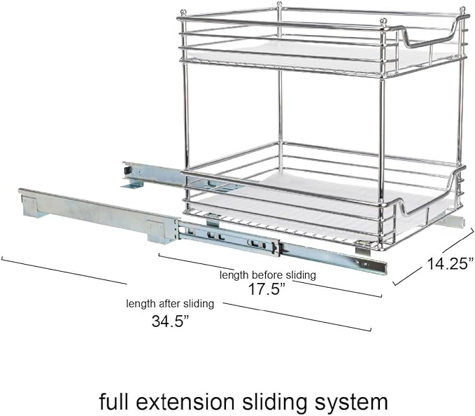 Household Essentials Glidez Chrome-Plated Steel Pull-Out/Slide-Out Storage Organizer with Plastic Liners for Under Cabinet Use - 2-Tier Design - Fits Standard Size Cabinet or Shelf, Chrome