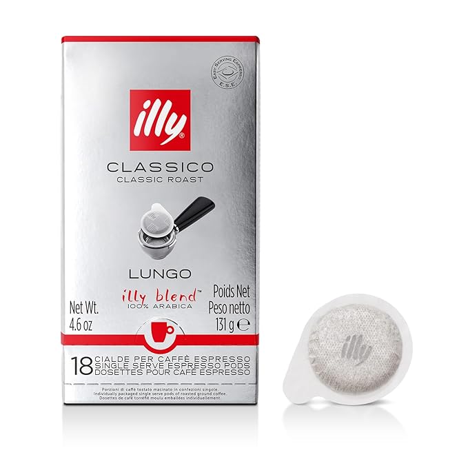 illy E.S.E. Coffee - Single-Serve Coffee Capsules & Pods - Classico Lungo Medium Roast - Notes Of Caramel, Orange Blossom & Jasmine - For E.S.E Coffee Machines - Extraordinary Aroma & Body – 18 Count