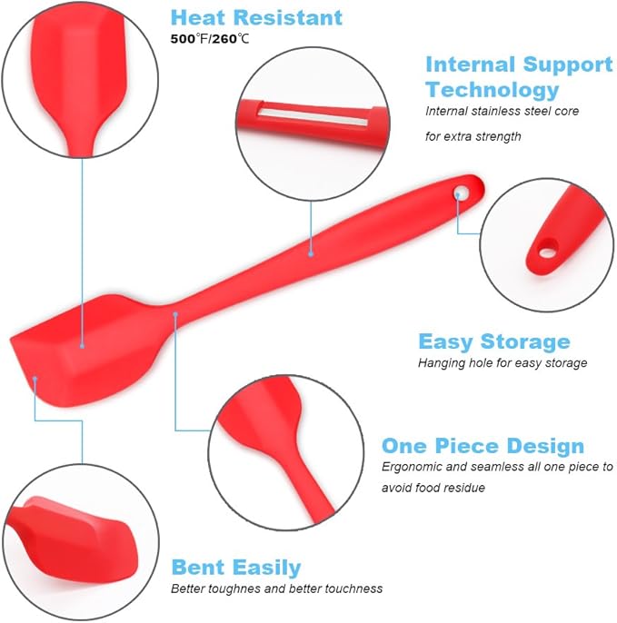 Silicone Spatula 4-piece Set, Heat-Resistant Non-stick Rubber Spatulas with Stainless Steel Core