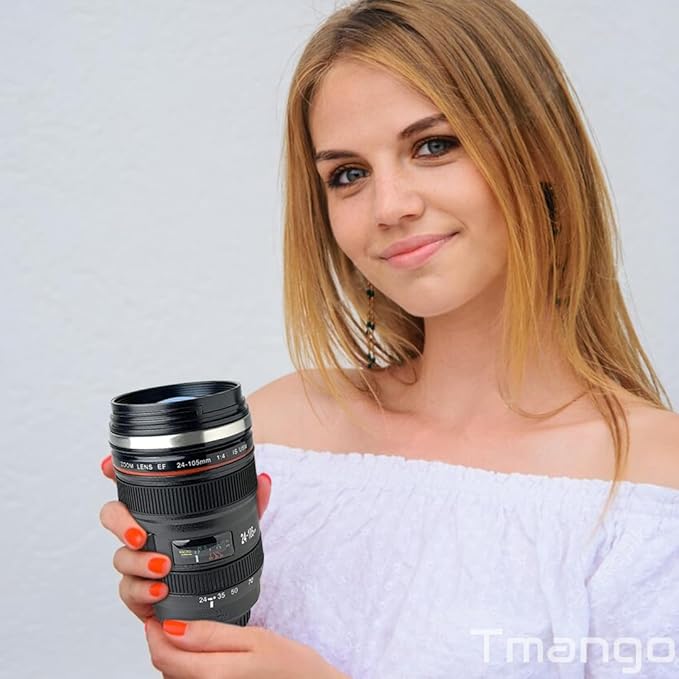 Camera Lens Coffee Mug with Clear Lid – Unique Realistic Lens Cup Replica, Gift for Photography Lovers