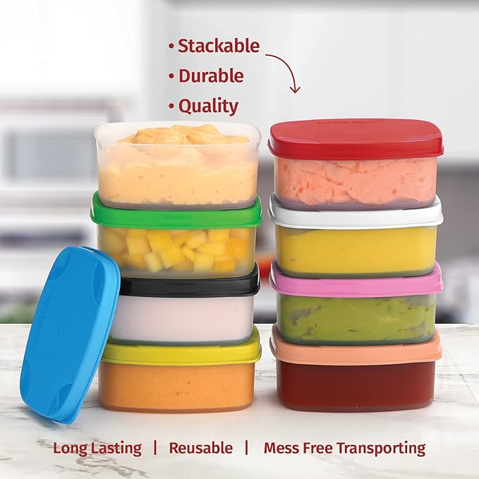 Reusable Airtight Containers 3 oz 8 Pack for Snacks, Baby/Toddler Puree, Condiments, Picnics, Food Prep, Lunch - Plastic Storage Containers, Dishwasher, Microwave, Freezer Safe, BPA Free