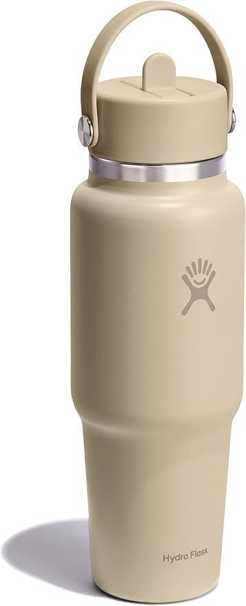 Hydro Flask Travel Water Bottle - Insulated Stainless Steel - Wide Straw Lid, Non Spill, Leakproof in 32 Oz Oat Tan