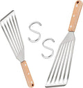 Fish Spatula Set of 2, HaSteeL Stainless Steel Slotted Spatula Turner with Riveted Wooden Handle, Professional Metal Spatulas Great for Kitchen Cooking Flipping Frying & Grilling, 2 x Hooks