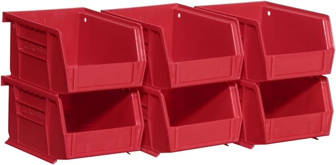 Akro-Mils 30210 AkroBins Plastic Storage Bins, Space-Saving Stackable Bins for Garage, Pantry, Craft Organization, 5" x 4" x 3", Red, (Pack of 24)