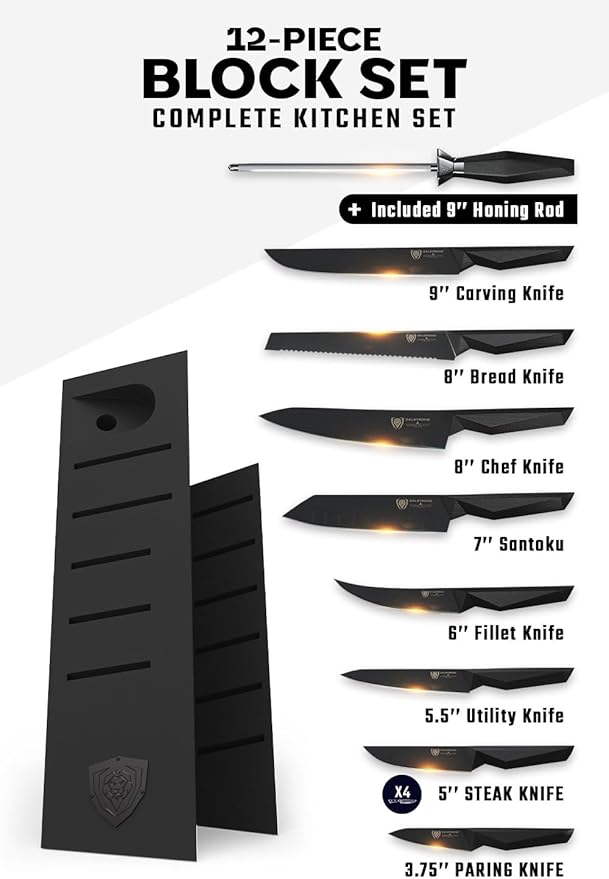 DALSTRONG 12-piece Professional Knife Block Set - Shadow Black Series - Black Titanium Nitride Coated - High-Carbon Stainless Steel Knife Set with Block - NSF Certified Premium Kitchen Set