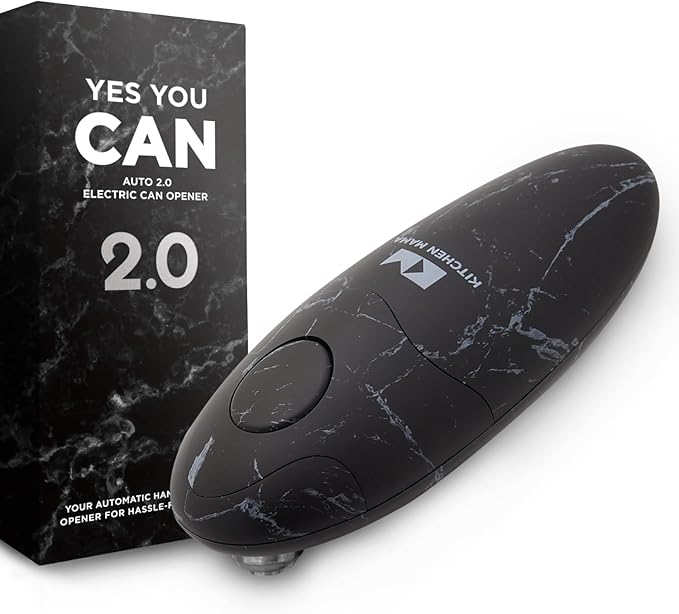 Kitchen Mama Auto 2.0 Electric Can Opener: Blade Opens Almost Any Can Pop or Soda Can - Automatic, Hands Free, Safe, Smooth Edge, Lid Remover, Battery Operated, Cordless, YES YOU CAN (Marble Black)