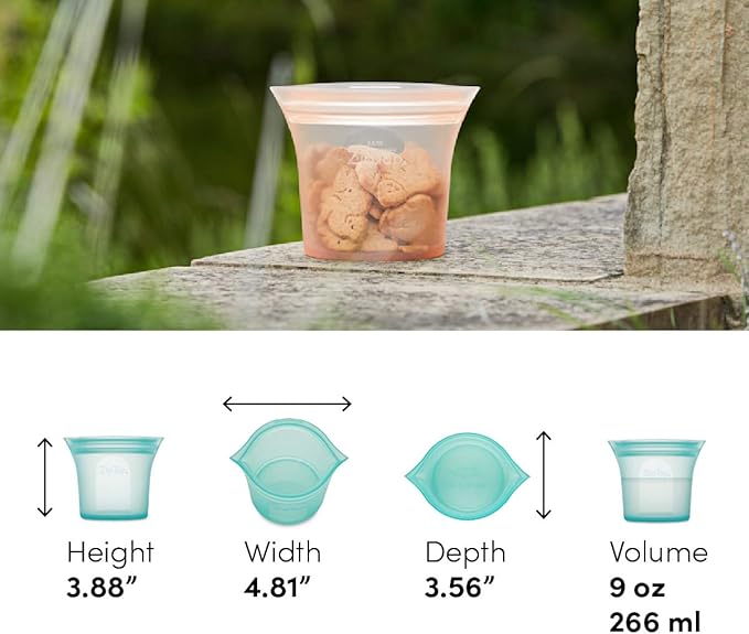 Zip Top Reusable Food Storage Bags | Short Cup [Teal] | Silicone Meal Prep Container | Microwave, Dishwasher and Freezer Safe | Made in the USA