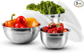 OVENTE Mixing Bowl Set with Lids, 3-Piece Stainless Steel Nesting Bowls for Easy Food Storage, Stackable Design, Kitchen Essential for Baking, Cooking and Prepping, Size 5, 3.5, 1.5QT, Silver BM46333S