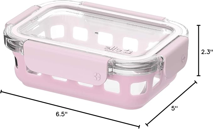Ello Duraglass Meal Prep Container, 1.75 cup- Glass Food Storage Container with Silicone Sleeve and Airtight BPA-Free Plastic Lid, Dishwasher, Microwave, and Freezer Safe, Cashmere Pink