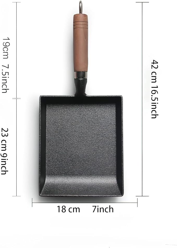 LI-GELISI Pre-Seasoned Cast Iron Tamagoyaki Pan - 9x7 Inch Japanese Rolled Omelet Pan, Non-Stick & Rust-Resistant, Ready to Use with Wood Handle, Works on All Stovetops, Camping & Kitchen
