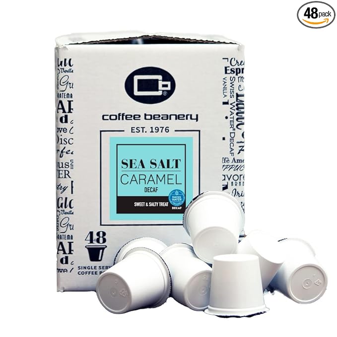 Sea Salt Caramel Decaf Coffee Pods by Coffee Beanery | 48ct Bulk Medium Roast Arbica Coffee