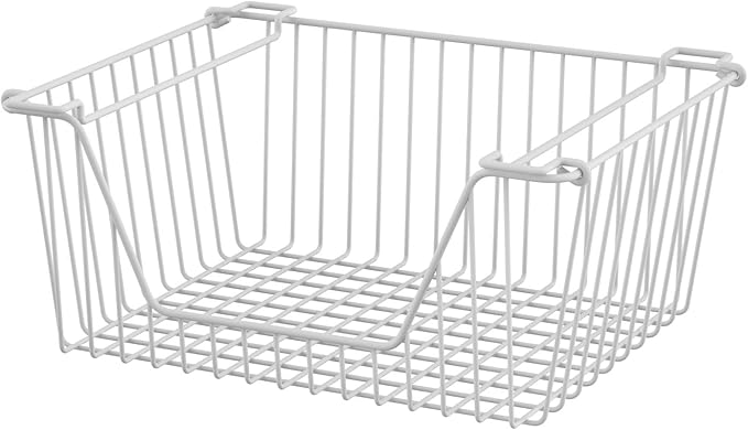 SANNO Large Stackable Wire Baskets Stacking Bins for Vegetable Storage Pantry, Fridge, and Bathroom Organization,3 pack, White
