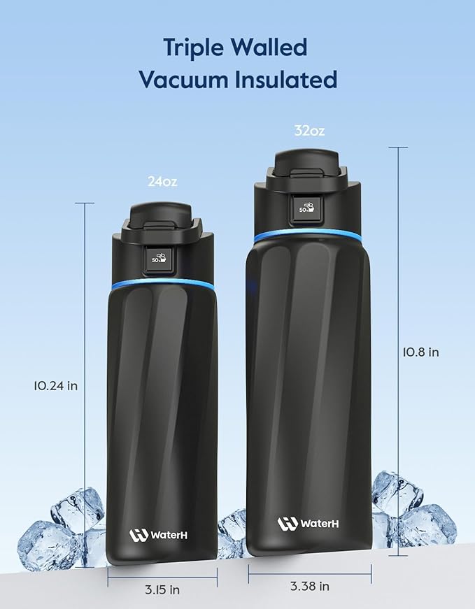 Boost Smart Water Bottle that Reminds You to Drink, 24oz BPA-Free Stainless Steel Vacuum Insulated Bottle, Wide Mouth Water Tracker Bottle with APP, Ideal Gift for Christmas, Thanksgiving Day