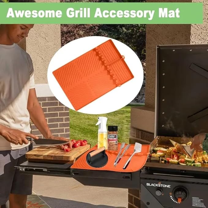 Emptycolor Silicone Grill Mat for Blackstone Griddle, Heat Resistant Non-Slip Griddle Mat for Outdoor Grill Cooking, Silicone Spatula Tool Mat for Blackstone Accessories with Drip Pad