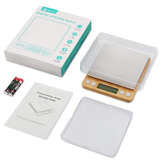 AMIR Digital Kitchen Scale, 500g Mini Pocket Jewelry Scale, Cooking Digital Food Scale with Back-Lit LCD Display, 2 Trays, 6 Units (Battery Included)