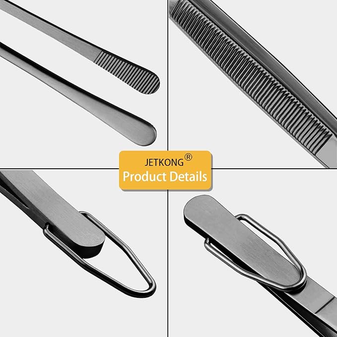 JETKONG 3 Pcs 9-Inch Serving Tweezer Tongs Kitchen Tweezers Stainless Steel Cooking Tweezers (9 9 9 Inch, Black)