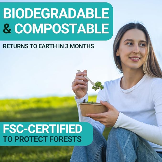 300pcs Disposable Wooden Cutlery Set (150 Forks, 100 Spoons, 50 Knives) Our Heavy Duty Compostable Wood Utensils is FSC Certified Protecting Forests. Zero Plastic Cutlery For Any Occasion