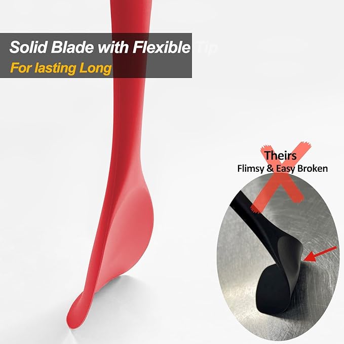 Upgrade Silicone Spatula Spoon Set,VOVOLY Heat Resistant Rubber Spoonula, Seamless Non-Stick Flexible Scrapers for Baking Mixing Tool,3 Pack, Red