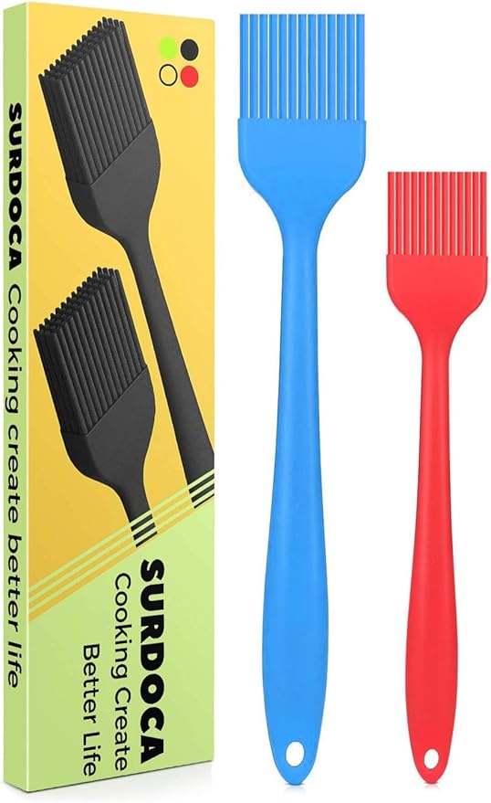 SURDOCA Silicone Pastry Basting Brush - 2Pcs 10 + 8 in Heat Resistant Brush for Baking Cooking Food, BPA Free Kitchen Brush for Sauce Butter Oil, Stainless Steel Core Design for Barbecue BBQ Grilling