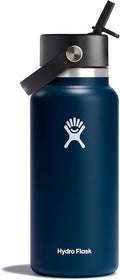 Hydro Flask Water Bottle - Insulated Stainless Steel - Wide Straw Lid, Non Spill, Leakproof in 32 Oz Indigo Blue