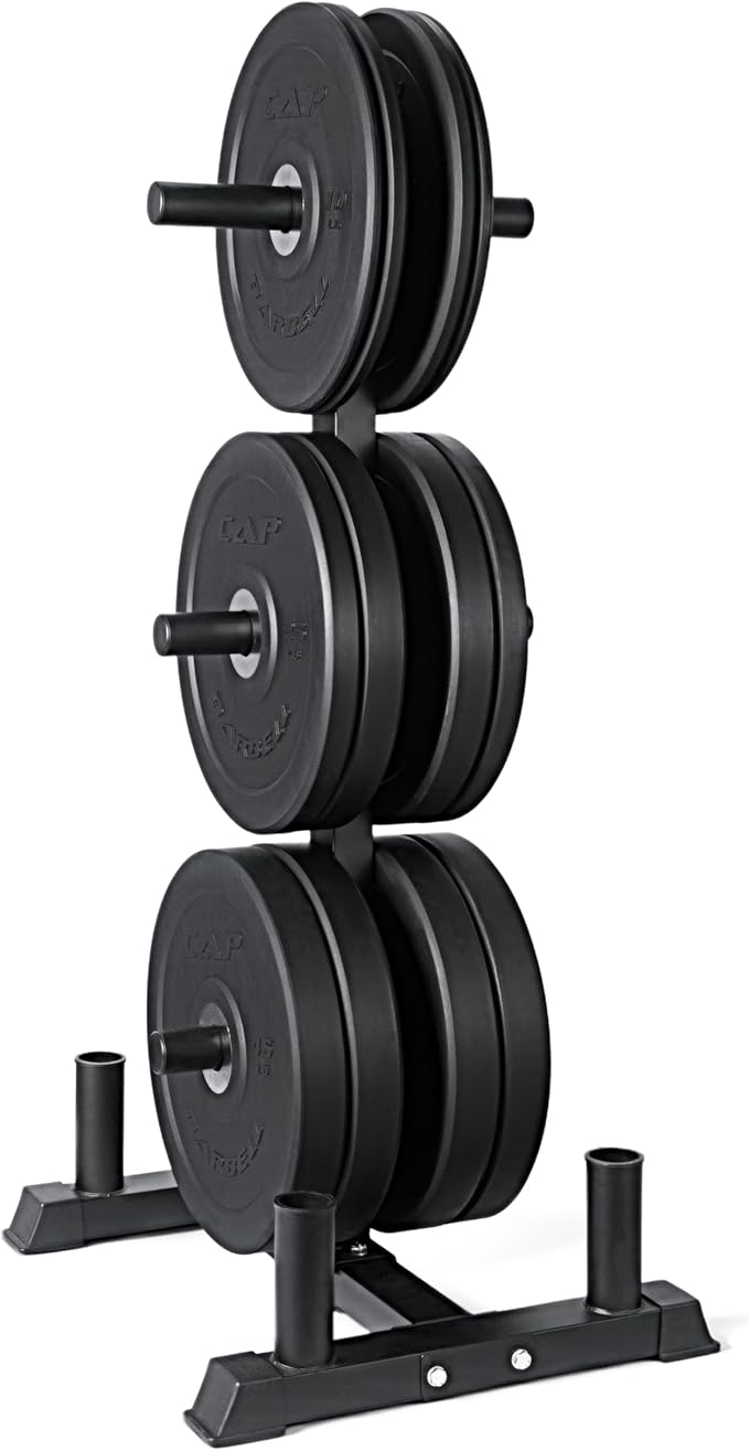 CAP Barbell 2-Inch Olympic Bumper Plate Weight Set with 6 Post Rack | 100-370 lbs | Multiple Options