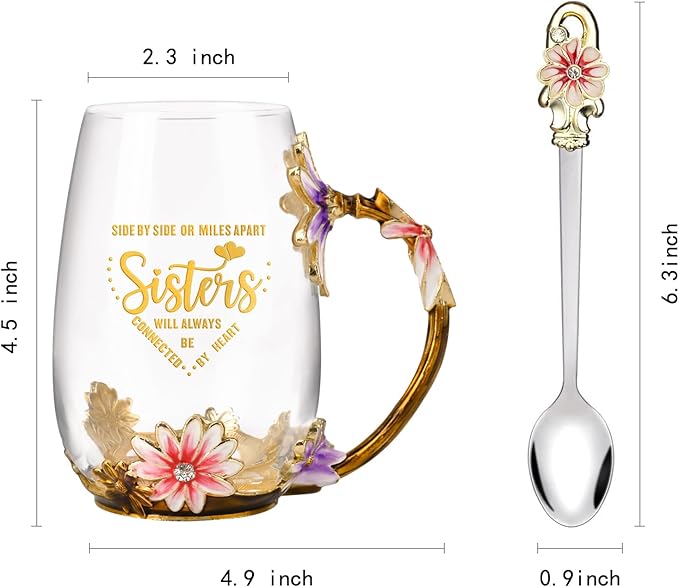 OEAGO Sisters Gifts from Sister for Women Elegant Tea Cup Unique Christmas Birthday Gifts for Sister, Little,Big,in Law